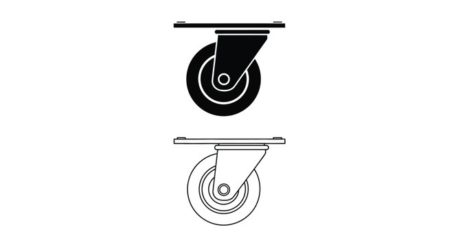 Two depictions of a caster wheel one in solid black silhouette