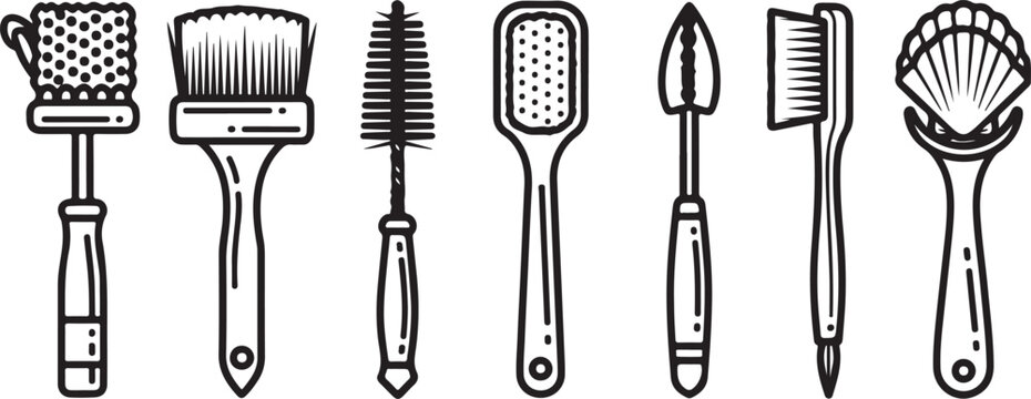 A collection of seven different types of forks displayed in a row Vector