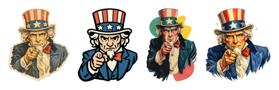 PNG Patriotic illustrations of Uncle Sam on transparent background