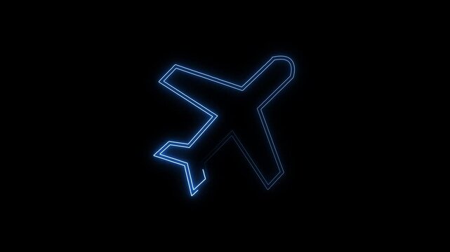 Abstract glowing neon light rocket icon animation on black background. animated rocket logo with glowing neon lines. Airplane line path animation, Travel on airplane location .