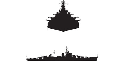 Submarine warship silhouette icon with periscope and naval deck elements in bold black vector style featuring military, stealth, torpedo craft with © Harry 