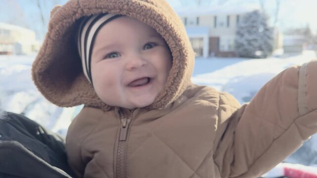 Cute little child out in snow suit 4k
