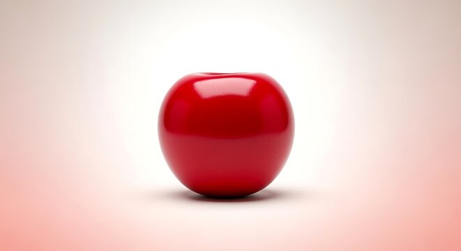 A vibrant, glossy red, apple-shaped decorative object with a smooth, reflective surface, centrally placed against a soft gradient background