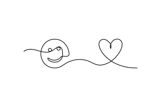 Smile icon one line vector illustration happy face heart minimal continuous line design