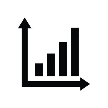 A simple black and white icon depicting a linear graph with four ascending bars showing growth high quality professional