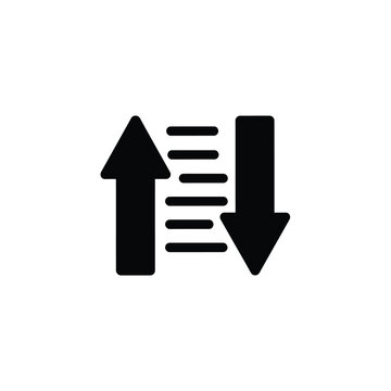 A simple black icon depicts two arrows one pointing up and one down connected by parallel lines high quality