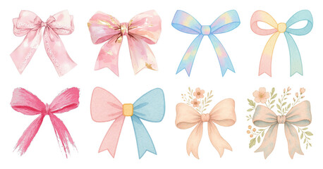 Fototapeta premium PNG Colorful decorative bows collection on transparent background