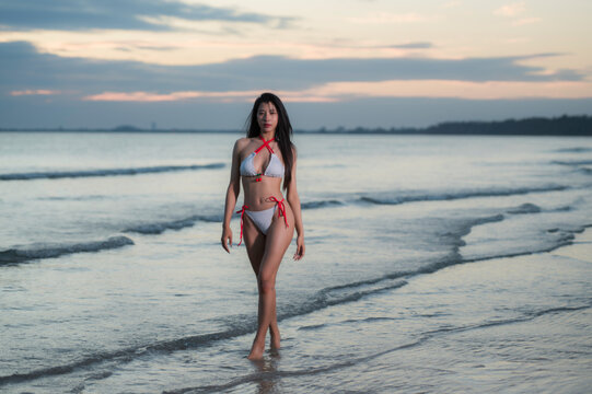 young woman in bikini on the beach