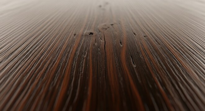 Close up view of dark wood texture with parallel grain patterns and depth
