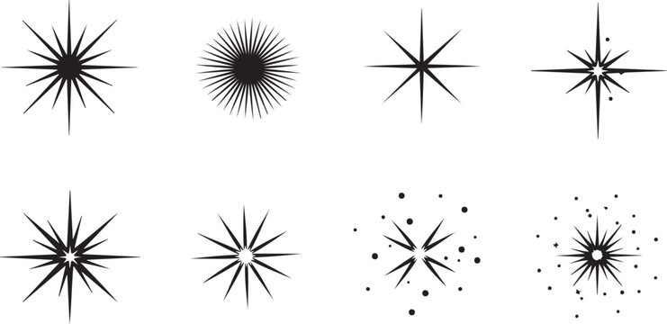 Collection of minimalistic flower designs with varying petal structures Vector