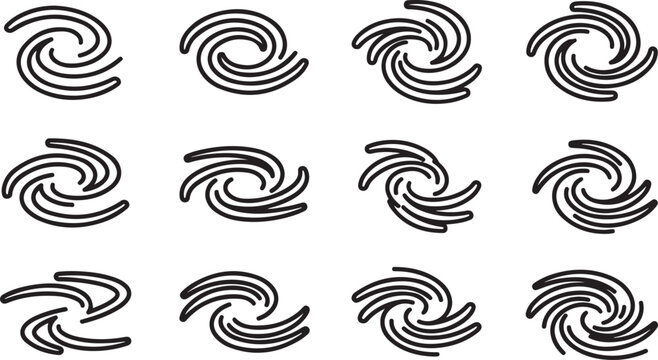 Black and white swirl patterns in a 3x3 grid arrangement Vector