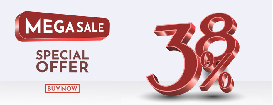 38 percent Off. 3d golden number 5. Sale banner. Vector illustration. Editbale vector.