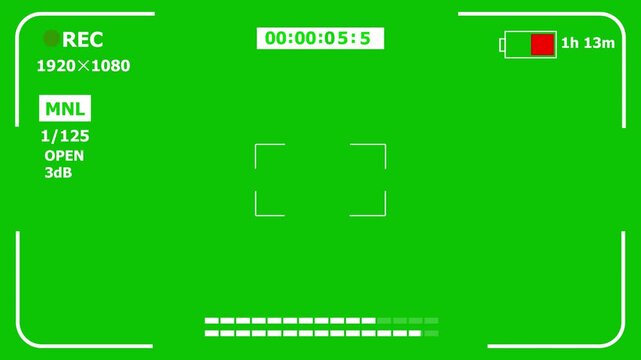 Video recording frame overlay with REC HUD. Camera viewfinder interface with timecode, battery and focus marks. Full HD 1920x1080 camcorder screen for editing. Camera recording frame.