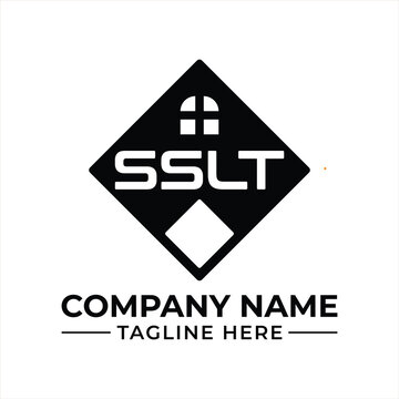 A black and white logo with a house and a diamond