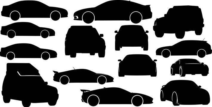 collection of various car silhouettes on white background for design  many different vehicle shapes