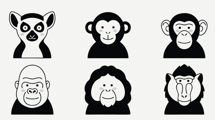 Set of Primate Faces Icons. © Anggur
