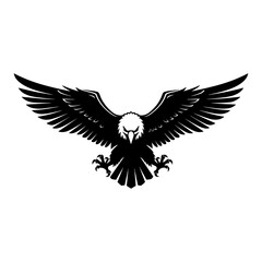 Fototapeta premium Majestic Bald Eagle with Wings Spread in Silhouette Against White Background