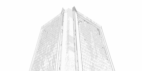 A striking monochrome sketch of a modern glass covered skyscraper © Mityunjoy