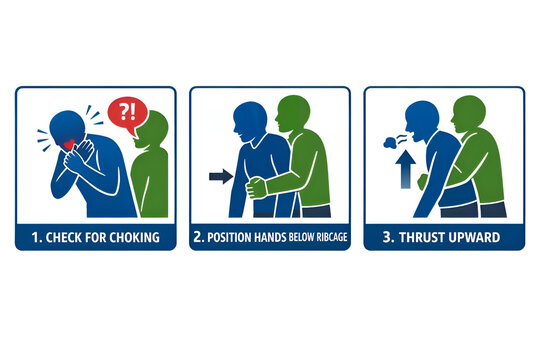 Abdominal Thrusts First Aid Steps Vector Illustration for Choking Emergency