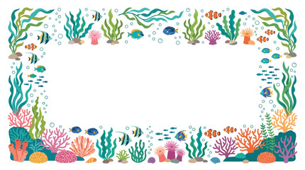 Fototapeta premium Colorful Coral Reef Border Frame.