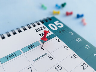 1st May 2026 marked on calendar with red push pin