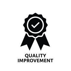 A black and white ribbon seal with a checkmark inside a circular frame signifies quality improvement and assurance © RihamTeam