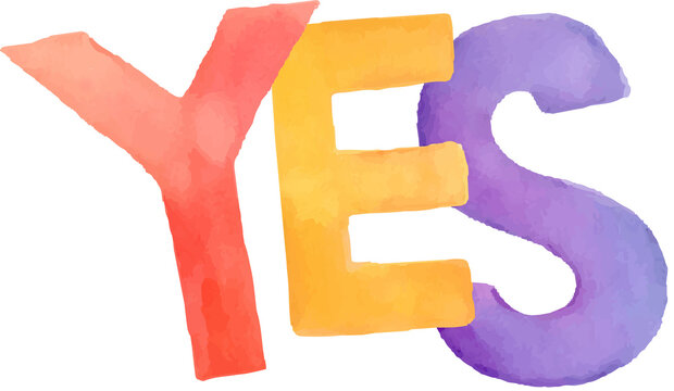Watercolor colorful hand-drawn cartoon word YES
