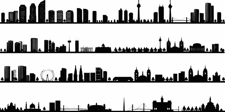 Berlin skyline silhouette repeated in rows black and white graphic