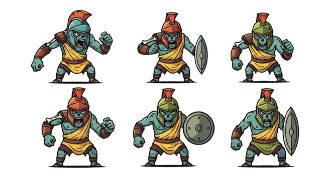 Cartoon gladiators set vector illustration warrior characters
