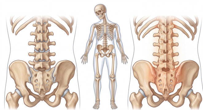 An image showing ankylosing spondylitis. White background. Created using artificial intelligence. Consult a specialist for medical advice or diagnosis.