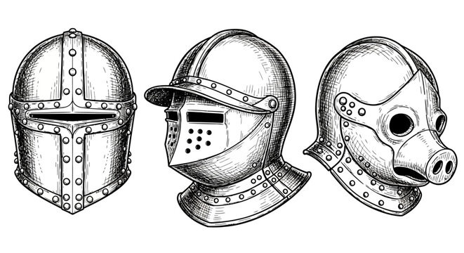 Vintage engraved medieval helmets collection
