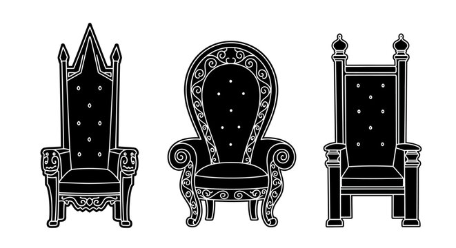 Ornate black throne chairs collection in linear style