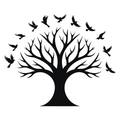 Obraz premium Black Tree with Bird Silhouette Vector Illustration