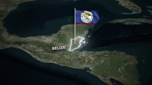 Belize Map Animation 3D Waving Flag and Glowing Border on World Map