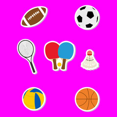 Fototapeta premium modern flat design sports icons collection including rugby ball soccer ball basketball volleyball racket shuttlecock and ping pong paddles