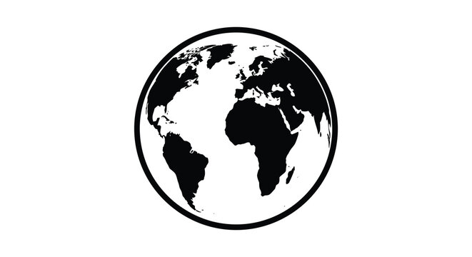 Black and white depiction of earth within a circular frame silhouette