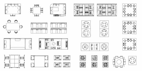 Collection of black and white furniture top down blueprints and arrangements © MituRani