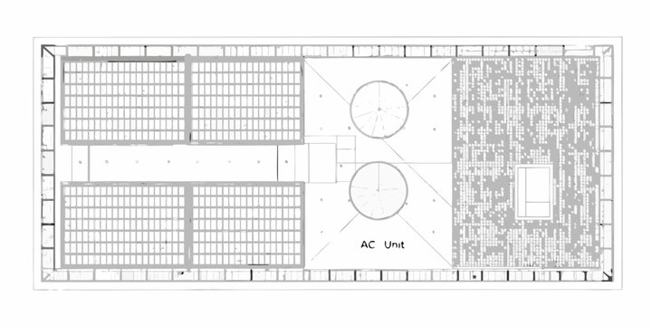 Architectural plan showing a rooftop layout with equipment and solar panels