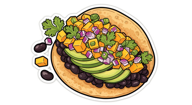 delicious vegan tostada with avocado and vegetables