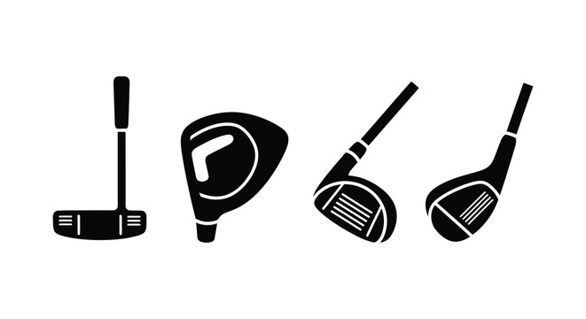 Black golf clubs depicted in a minimalist striking silhouette