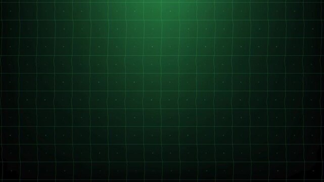 Green hud glitch background with digital grid pattern. Futuristic interface screen with light beams. Abstract electronic display for data visualization and system motion.