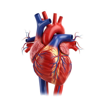 Detailed human heart anatomy with arteries and veins, isolated on transparent background