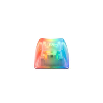 Rainbow ESC keyboard keycap with vibrant prismatic shine isolated on transparent background
