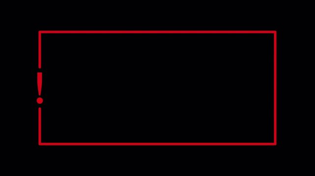 Minimal Alert Frame with Exclamation Mark And Central Copy Space Overlay .Professional Motion Border for interactive Quizzes ,Game HUdS, and FAQ sections  on transparent background in 4k