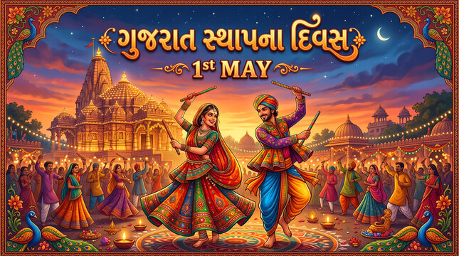 Gujarat Day Cultural Celebration with Folk Dance and Map  