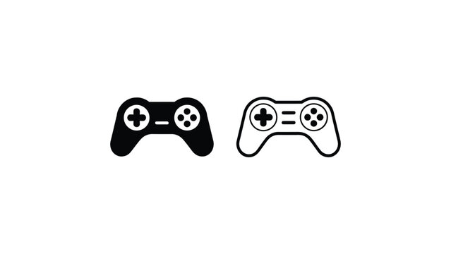 Black and white vector icons of game controllers with directional pad and buttons representing gaming and interactive entertainment