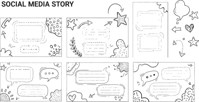 Hand drawn social media story templates sketchy frames elements for engaging content