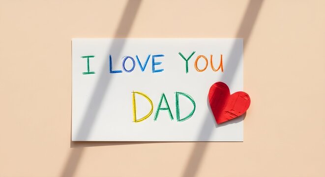 Handwritten i love you dad note with a red paper heart