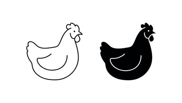 Chicken Outline and Solid Icon Poultry Vector