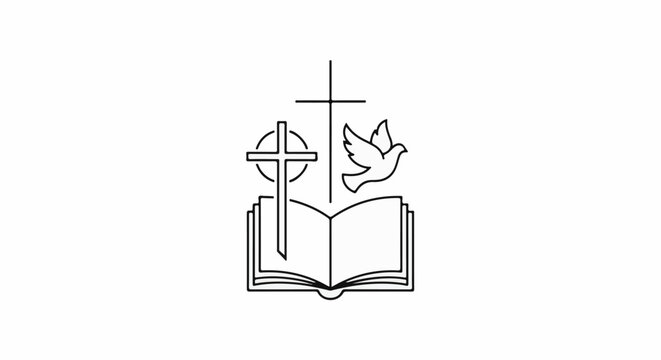 Christian symbol cross, dove, and open book